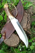 ELK STAG ANTLER HANDLE BRASS THICK GUARD HUNTING SURVIVAL CAMP BOWIE KNIFE EDC