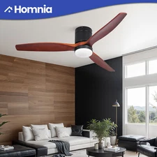 52" Flush Mount Modern Ceiling Fan w/ Light Remote Control Wall Switch Brown
