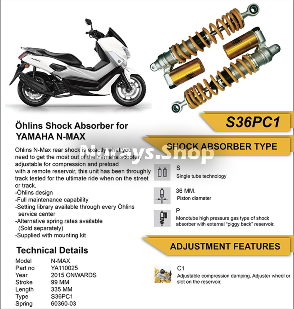 OHLINS Yamaha Nmax NMAX N Max MBK Ocito S36PC1 Shock Absorber eBay