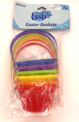 Plastic Easter Party Basket Blue Purple Yellow Green Orange Red Pkg of 6