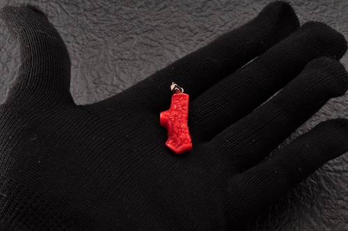 With certification, "oxblood coral" pendant Flower pattern carved (total 14.4ct) - Picture 14 of 15