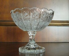 Bohemia Czech pedestal Round Bowl Vintage Crystal hand cut, Queen Lace 6"