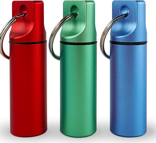 Keychain Medicine Pill Box Case Bottle Holder Waterproof Metal Container 3 PCS - Picture 9 of 12