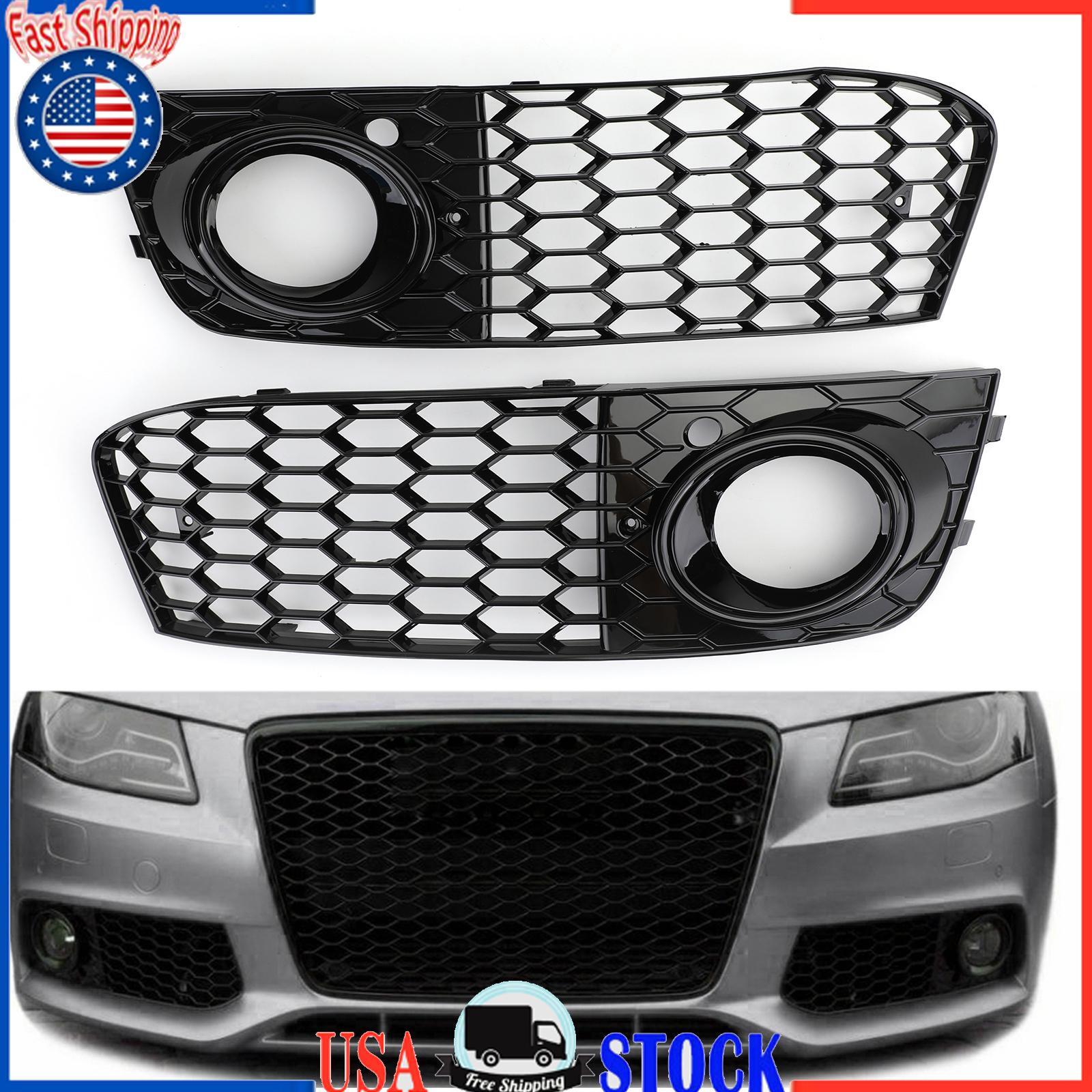 Pair Honeycomb Mesh Fog Light Open Vent Grill Intake For Audi A4 B8 2009-2012