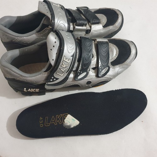 Lake Cycling Bike Shoes US9 EU43 Silver Black Leather Mountain Biking 3Strap Men - Picture 9 of 15