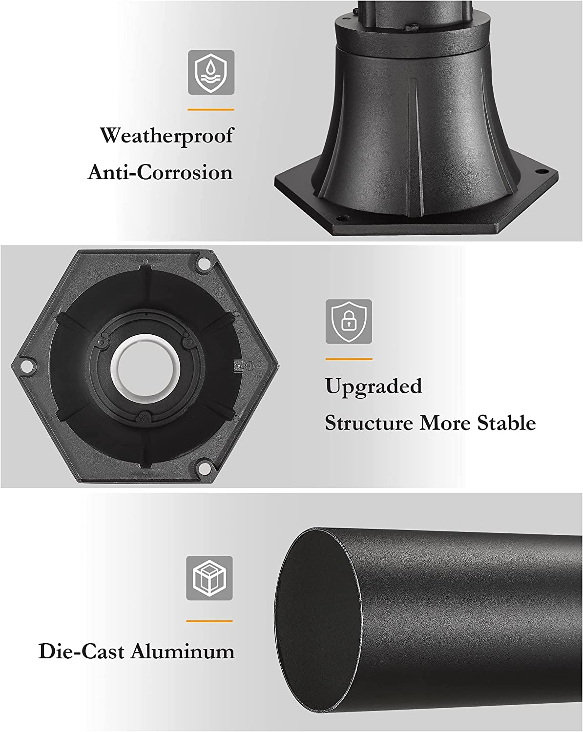 Outdoor Post Light Pole with Base, HWH outside Lamp Post Accessories