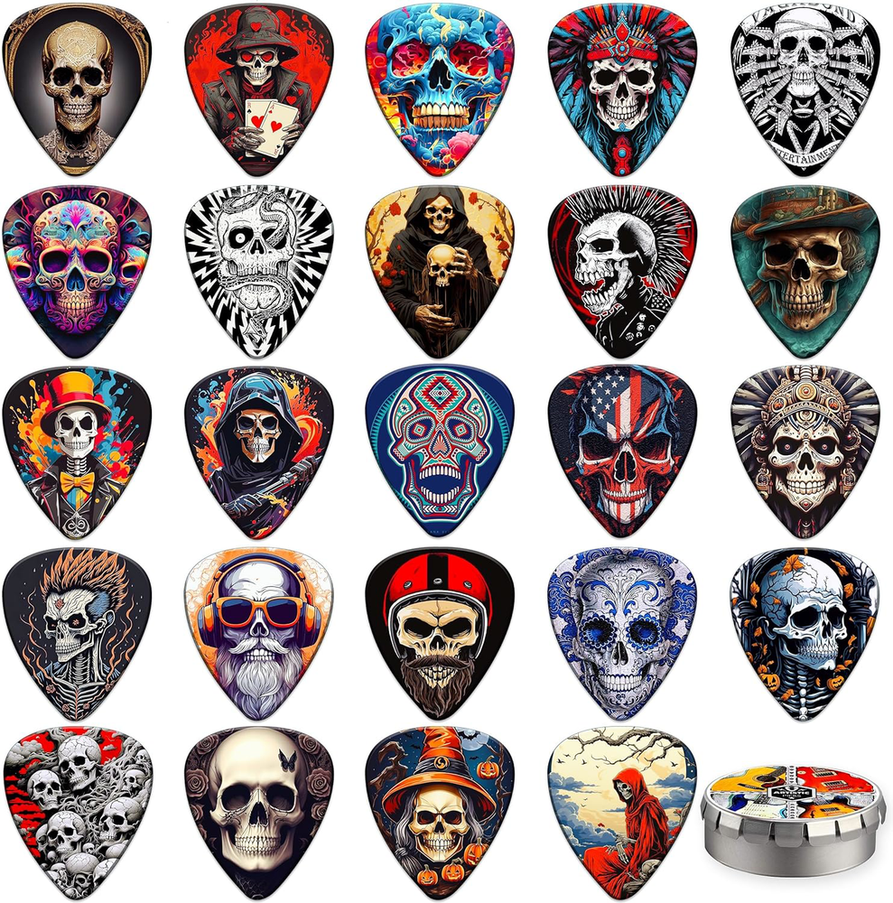 Custom Thin to Heavy Skull Guitar Picks 24-Pack - Personalize Your Play