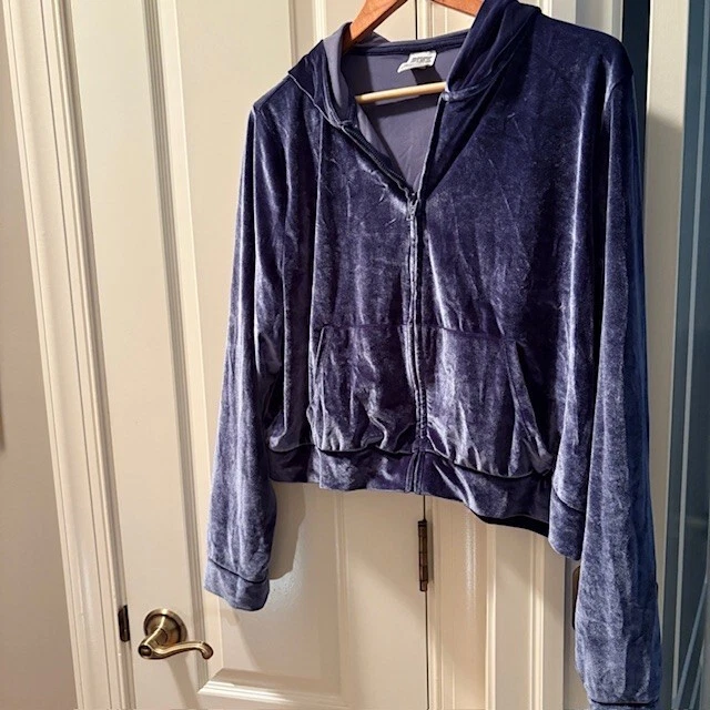 Victoria Secret ROSA Talla XXL Azul Terciopelo Sudadera con Capucha Estilo 135579-QB5 Y2K Retro Foto 3 de 4