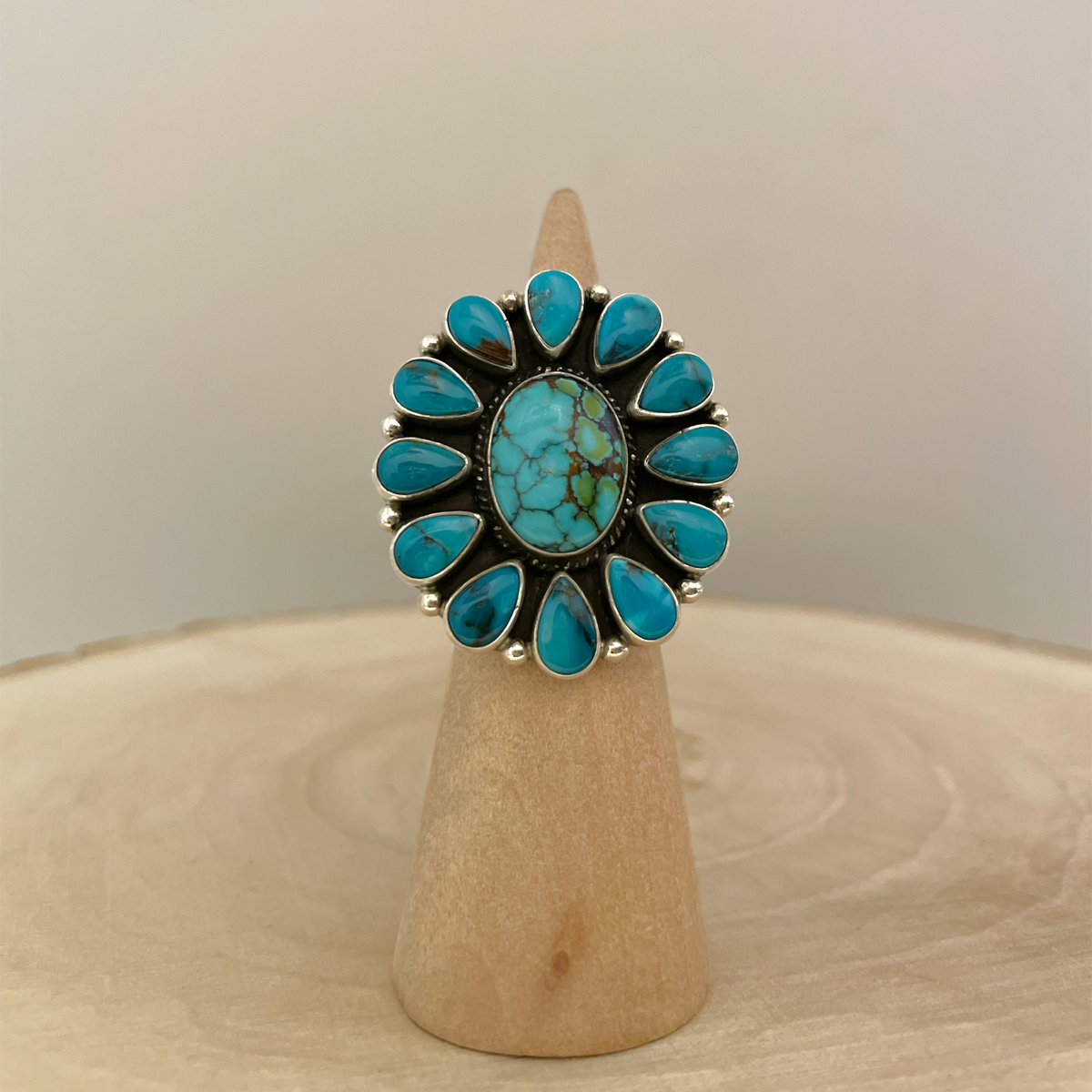 アクセサリー indian jewelry Darrell Cadman Turquoise Cluster Ring, Size 6.5, Darrell Cadman, Navajo, Native