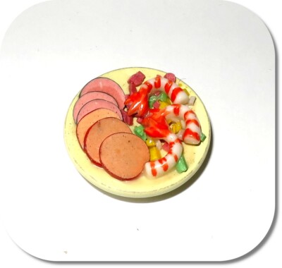 Miniatur Teller mit Wurst & Shrimps, Neu