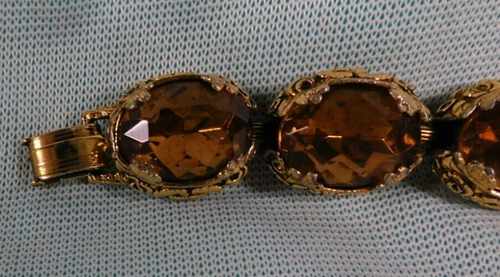 BRACCIALE VINTAGE GROSSO TOPAX FUMÈ GRANDE ORNATO SPLENDIDO 7 1/2 X 3/4 " NUOVO - Foto 3 di 6