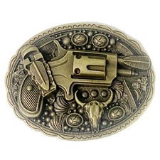 Cow Hunting Belt Buckle Western Coyboy Native American Motorcyclists HGN-03-G 
