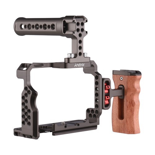 Andoer Aluminum Alloy Camera Cage Kit with Video Rig Top Handle Wooden Grip N1G4 - Picture 2 of 11