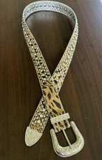 GUESS Studded Belt Animal Print Silver Rhinestone Sz M Western Rock Y2k EUC