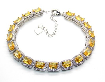 Tennisarmband Silber Citrin & Diamant 14,86ct Smaragdschliff verstellbar