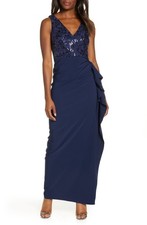 Vince Camuto VC0M0146 Sequin Bodice Laguna Crepe Gown SZ 6 Navy $228