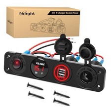 4 in 1 ON/Off Charger Socket Panel Dual USB Power Outlet LED Voltmeter Red