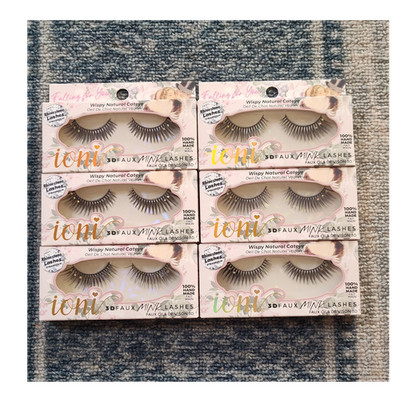Ioni 3D Faux Mink Eyelashes Handmade Wispy Cat Eye Rhinestone Lot of 6