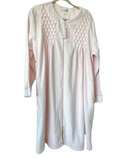 Miss Elaine Fleece Housecoat Short Robe Sz XL Pink Embroidered Floral Full Zip