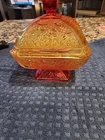 Vintage Amberina Acorn & Oak Leaf Square Covered Candy Dish Jeanette Glass Co.