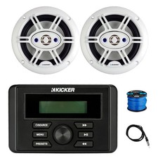 Kicker KMC3 Gauge-Style Bluetooth Receiver, 2x 6.5" 240W Speaker w/Wire, Antenna