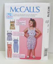 McCall's Learn To Sew For Fun Rompers Jumpsuits Pattern 7376 Girls' 6-8 Uncut