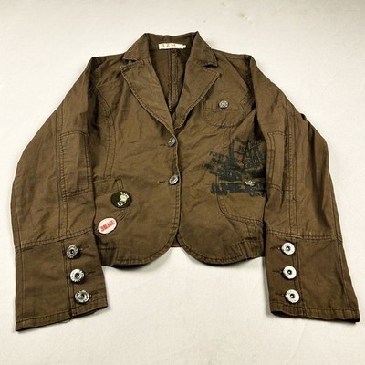 Brown Distressed Cropped Blazer Grunge Vintage Y2K Casual Jacket Style