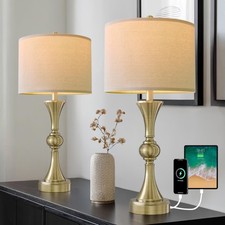 28" Table Lamps for Living Room Set of 2, Bedroom Lamps with USB A C Ports, M...