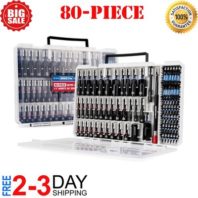 80-Piece Premium Magnetic Impact Nut Driver Set Metric & SAE with Socket Adapter