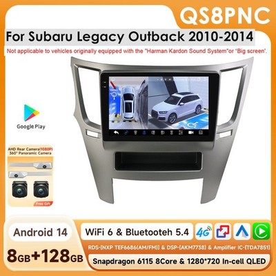8+128G For Subaru Legacy Outback 2010-14 Car GPS Radio CarPlay BT5.4 DSP +360CAM