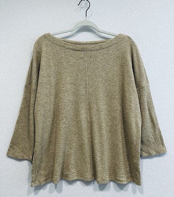 J Jill Wearever Collection Top Womens Large Camel Tan Waffle Knit Boat Neck