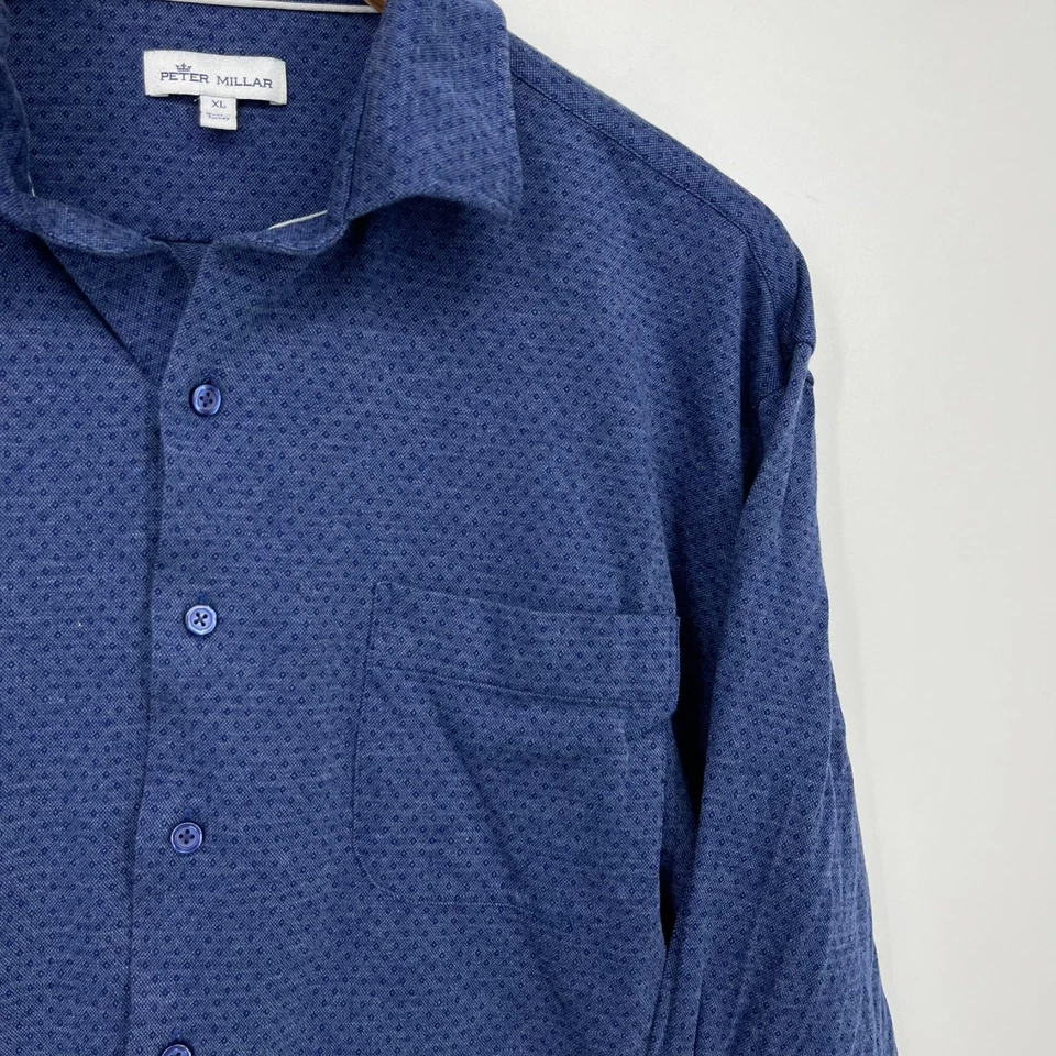 Peter Millar Long Sleeve Button Shirt Men's XL Blue Geometric Print Pocket - Image 4 of 4