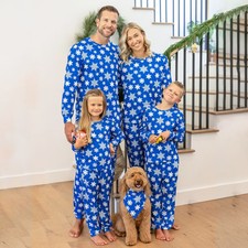 PATPAT Christmas Matching Family Pajamas Set Snowflake Print Blue PJS
