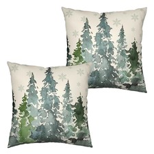 Watercolor Pine Tree Pillow Covers 18x18 Winter Rustic Nature Forest Decorati...