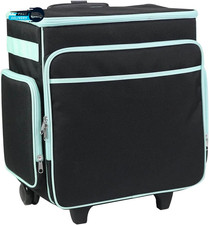 Rolling Scrapbook Tote  Black  Teal Craft Bag with Wheels  Organizer Case