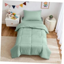 Bedding Set - 4 Piece Hypoallergenic Baby Crib Toddler Green Stripe Sets