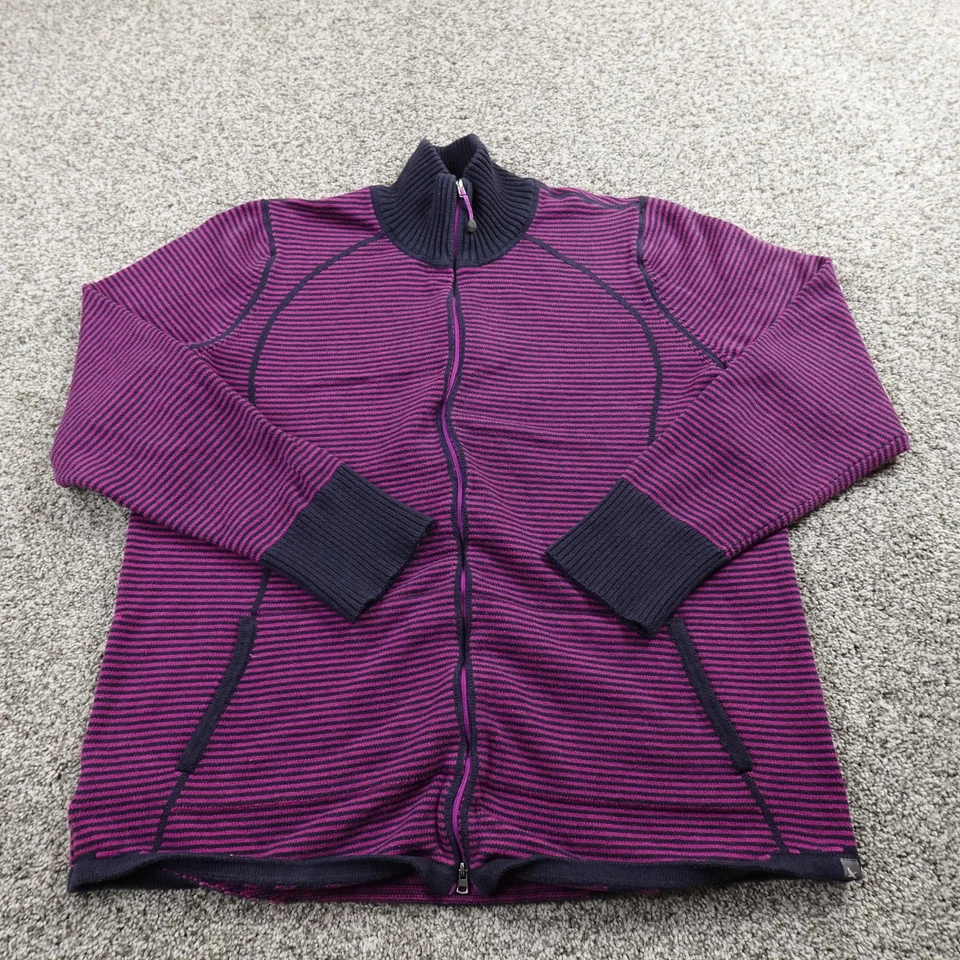 Suéter Eddie Bauer Para Mujer XL Púrpura Azul Rayas Cremallera Completa Cuello Simulado Chaqueta Caminata Foto 2 de 4