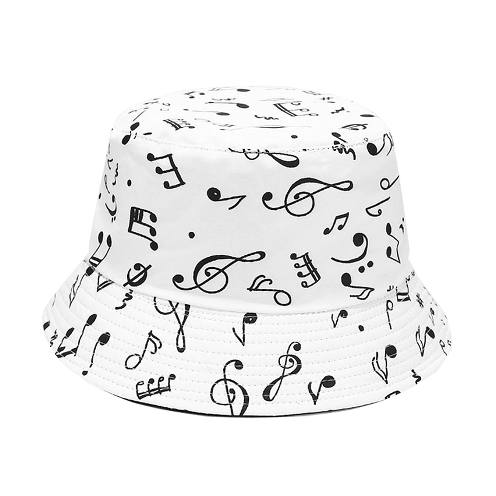 Unisex Print Double-Side-Wear Reversible Bucket Hat Note White