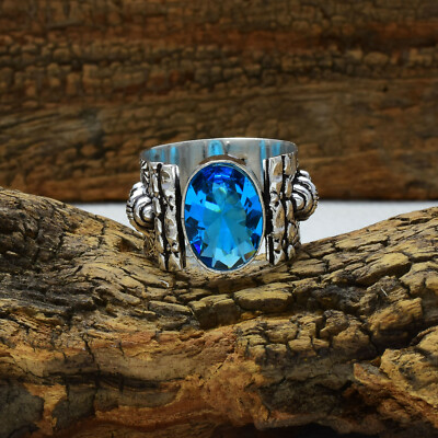 London Blue Topaz Gemstone 925 Sterling Silver Handmade Band Ring All ...