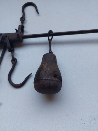 Counter Weight Hanging Scale Balance Beam With 3 Hooks Cast Iron Vintage - Picture 9 of 11