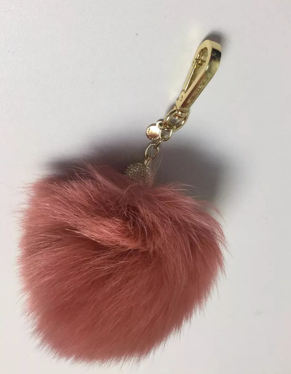 MICHAEL KORS DYED HOT PINK FOX FUR POM POM WITH CRYSTAL BALL BAG CHARM KEYCHAIN