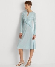 LAUREN RALPH LAUREN NWT Long-Sleeve Foiled Jersey Dress Blue Size 14 MSRP $245