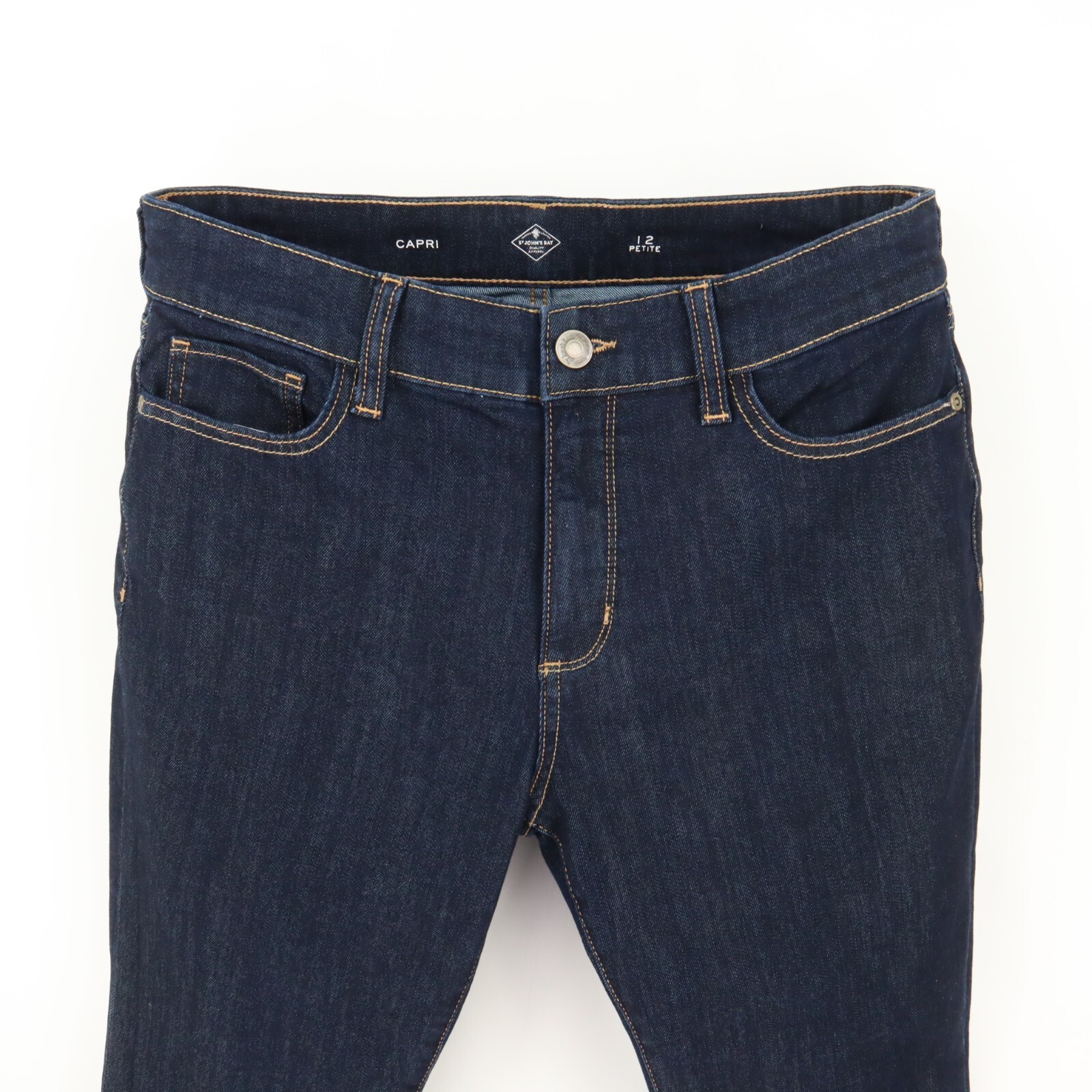 St. John's Bay Capri Jeans Mid Rise Womens Size 12P Dark Blue Cotton Blend  Denim | eBay