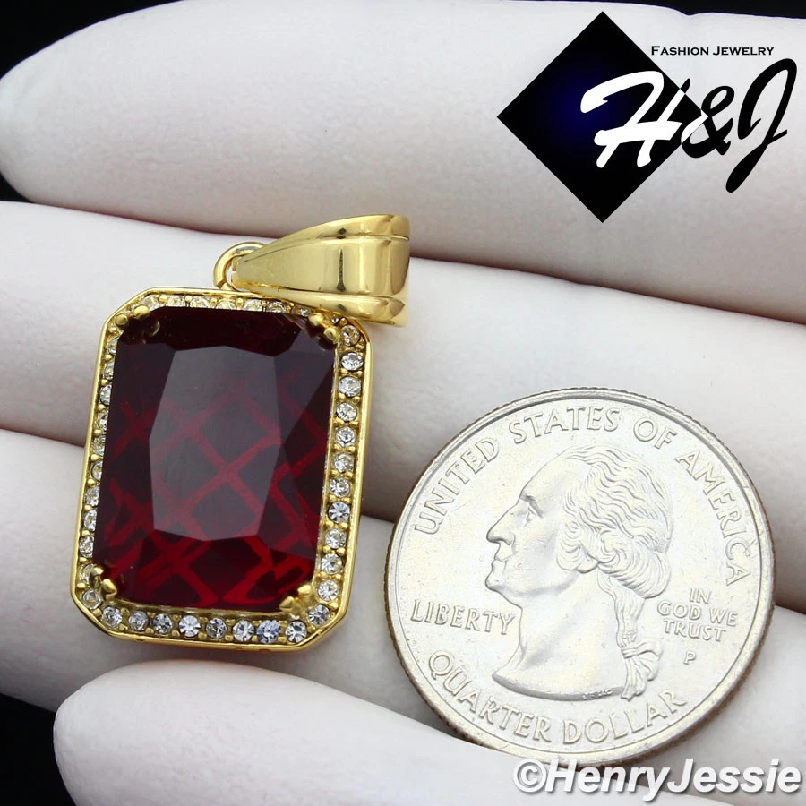 Pingente de rubi simulado corrente elos caixa folheada a ouro aço inoxidável 30"MEN*G98 - Imagem 4 de 4