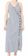$199 Vince Camuto Womens Blue White Boardwalk Striped Slit Sleeveless Dress Sz M