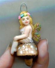 Fairy Mushroom Charm Mini Ornament Miniature Polymer Clay Art Sculpt JL Biel #3