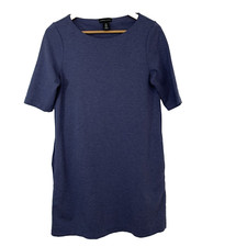 Adrienne Vittadini Shift Dress 6 Blue Pockets Above Knee Stretch Office Career