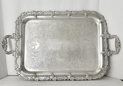 Bandeja de té para servir vintage plateada decorada con uva bandeja de mayordomos de servicio grande* - Imagen 7 de 10
