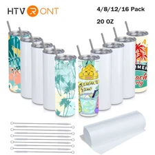 HTVRONT 4/8/12/16 Pack Straight Sublimation Tumblers Bulk Blank 20oz Stainless