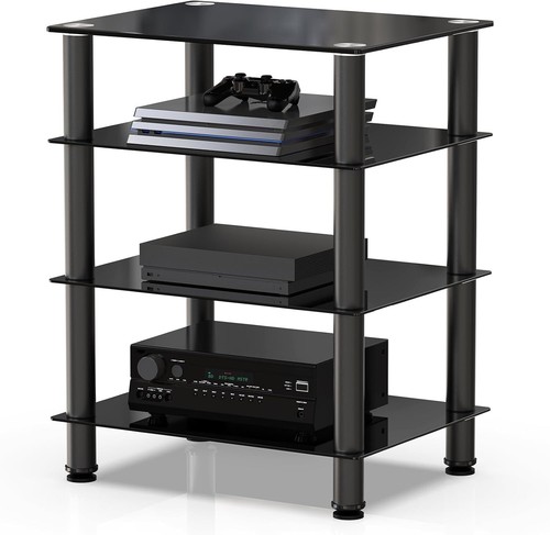 HiFi Racks 4 Tiers Glass TV Stand HIFI Rack Stand Cabinet with Cable Management - Picture 2 of 12